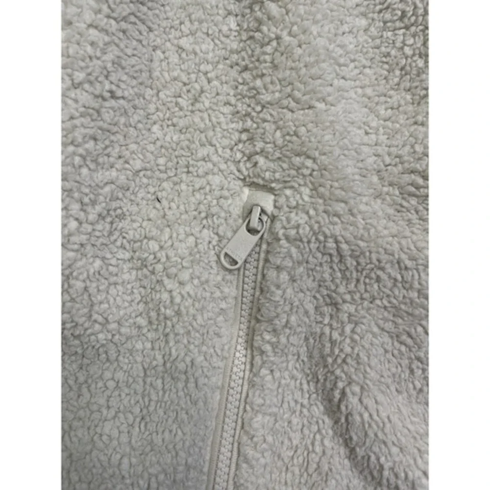Athleta Jacket Womens Large Beige Sherpa Fleece Full‎ Zip Pockets